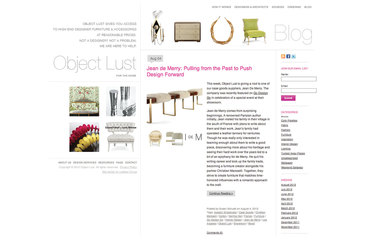blog website design object lust
