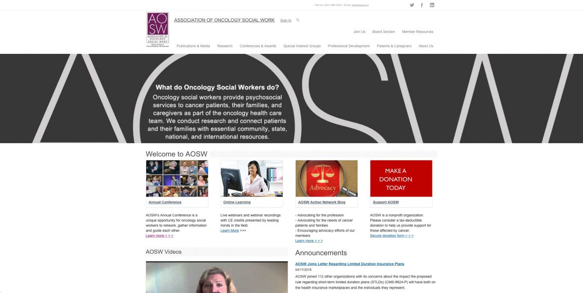 The Association of Oncology Social Work Website Design