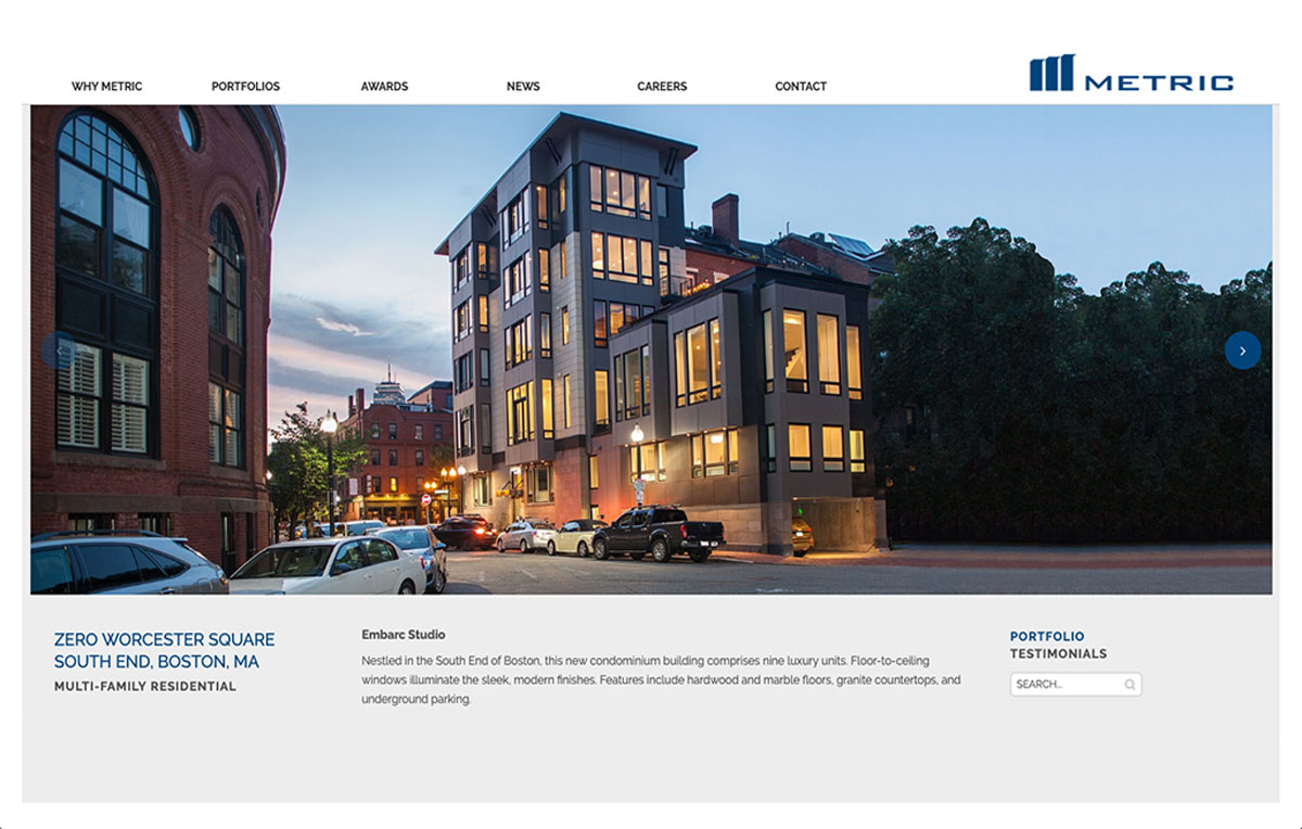 Metric Corp Construction Management Website Design Boston Portfolio